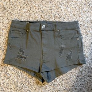 H&M olive green denim high waisted distressed denim shorts size 10 NWT